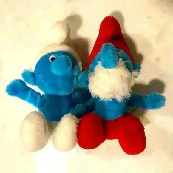 2 vintage Peyo 1979 Ganz Bros stuffed  smurfs. Incl Papa Smurf and regular smurf - Picture 1 of 8